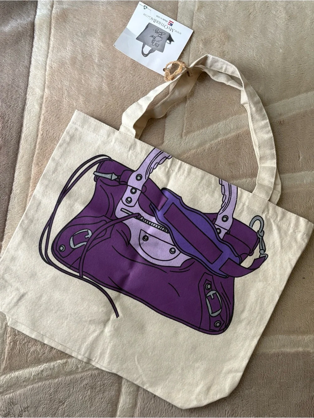 Brand New with tag My Other Bag Canvas Tote Bag with Purple Handbag Print
